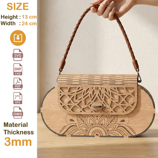 Wooden Handbag Laser Cut SVG File, Boho Purse Glowforge Plan for Women Gifts