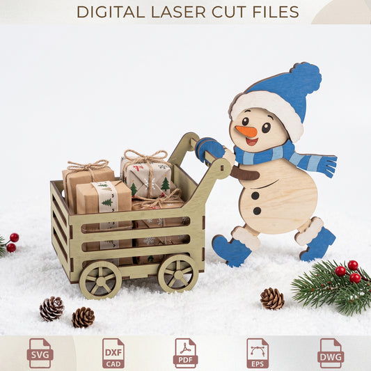 Christmas Gift Box SVG Bundle, Funny Candy Cart Laser Cut, Wooden Treat Wagon Template