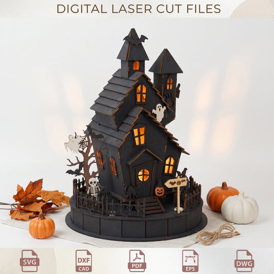 Halloween Haunted House Mansion Laser Cut File, 3D Wooden Home Decor ( Digital Download )