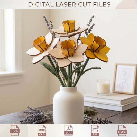 3D Wooden Flower Bouquet SVG Bundle, Layered Floral Bouquet Laser Cut, Mother's Day Gift Template, Spring Decor & Gift