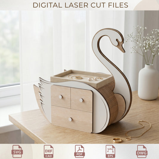 Swan Jewelry Box Laser Cut Files, Glowforge Wood Organizer ( Digital Download )