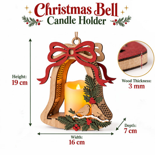 Christmas Bell Hanging Tea Light Holder Laser Cut Bundle, Holidays Wood Lantern Template